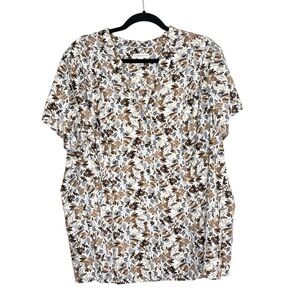 Croft and Barrow Brown and Gray Floral Button Down Top Size 2X Short Sleeve
